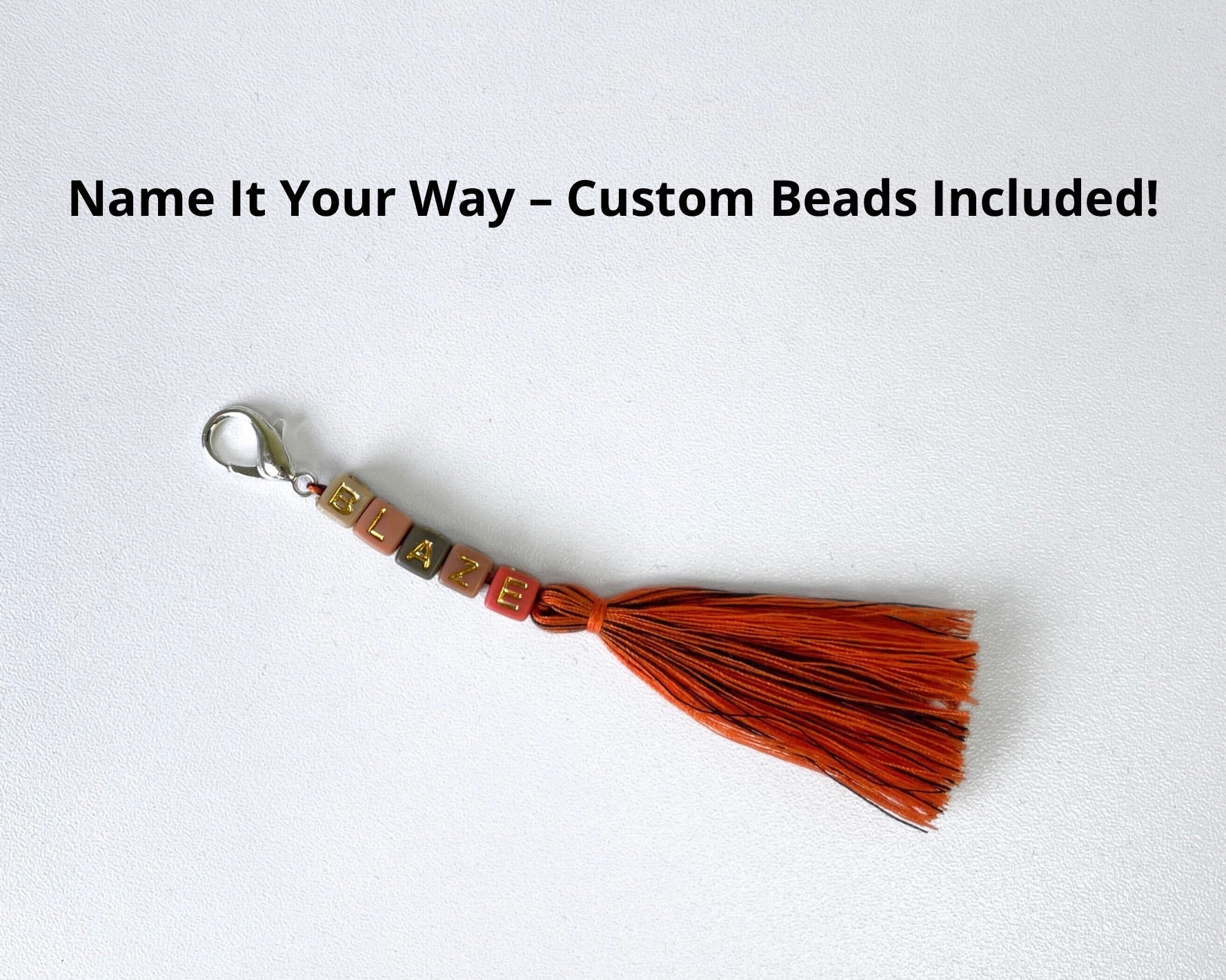 Personalized name charm for your hobby horse — made with colorful letter beads and a tassel detail. This custom accessory attaches to the halter and makes your hobby horse truly unique. Perfect for gifting or adding a personal touch to your tack set.