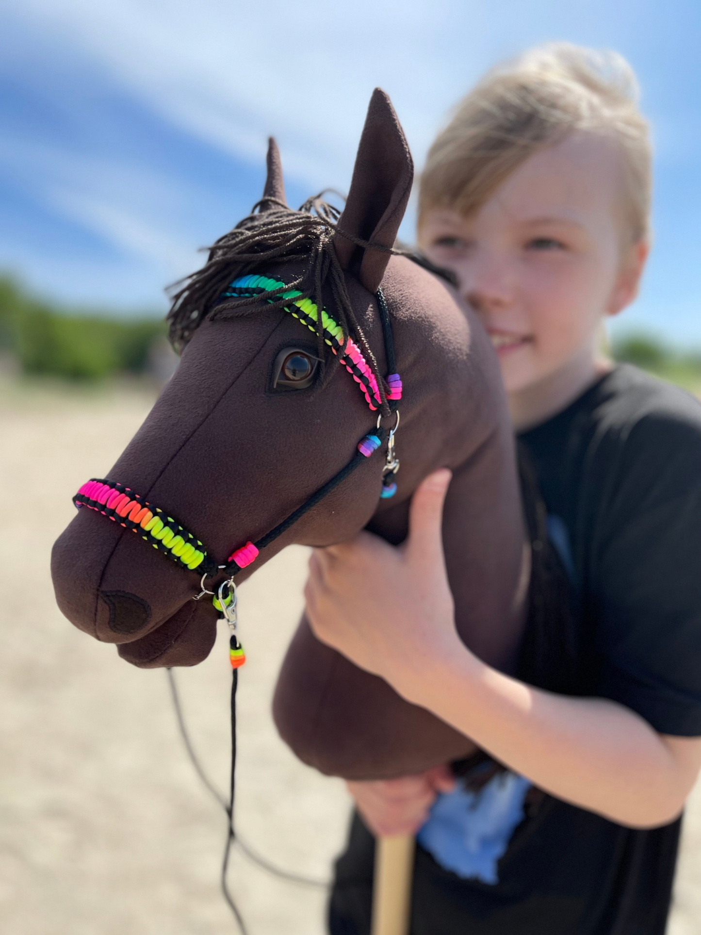 Hobby Horse Chestnut – Dark Brown Horse with Bridle & Custom Name Tag