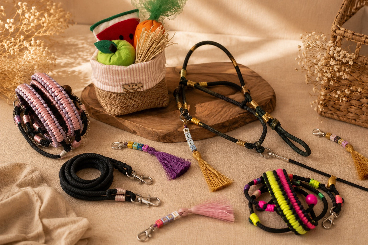 Premium handmade hobby horse accessories with bridles, reins, personalized name tags and hobby horse treats, realistic stick horse accessories for kids