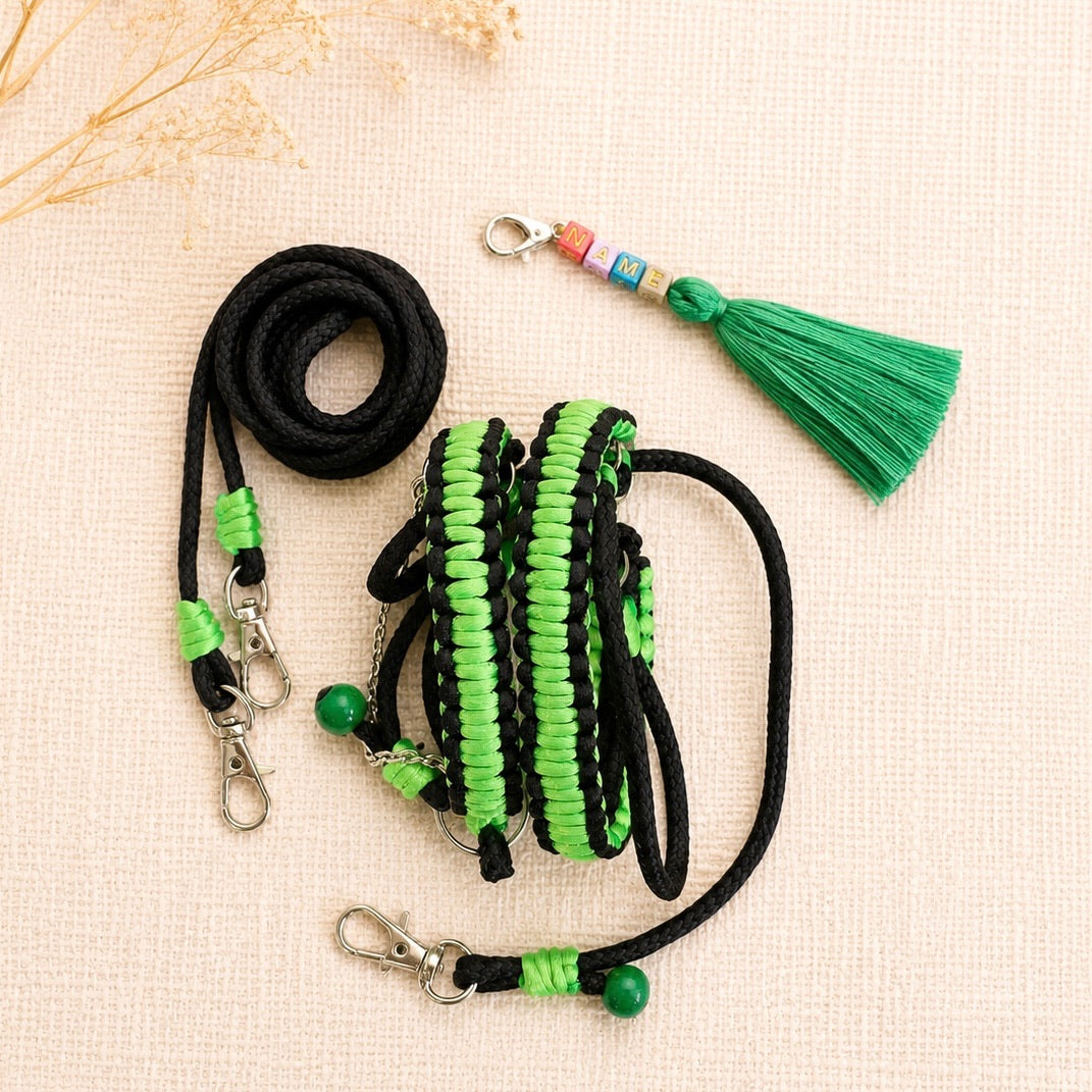 Handmade Hobby Horse Bridle Set – Green Tack with Personalized Name Tag